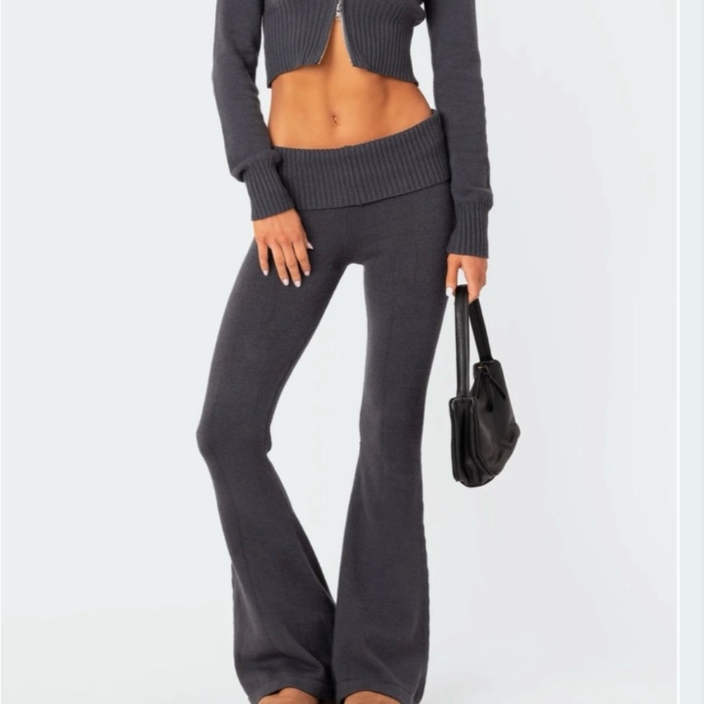 Edikted Knitted Low Rise Fold Over Pants